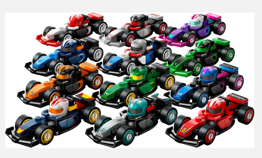 Lego F1 Rennwagen Serie mit 12 Formel 1 Autos: Komplett-Set der Lego Minifiguren Serie 71049